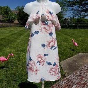 EUC Francesca's Halter Floral White Pink Dress